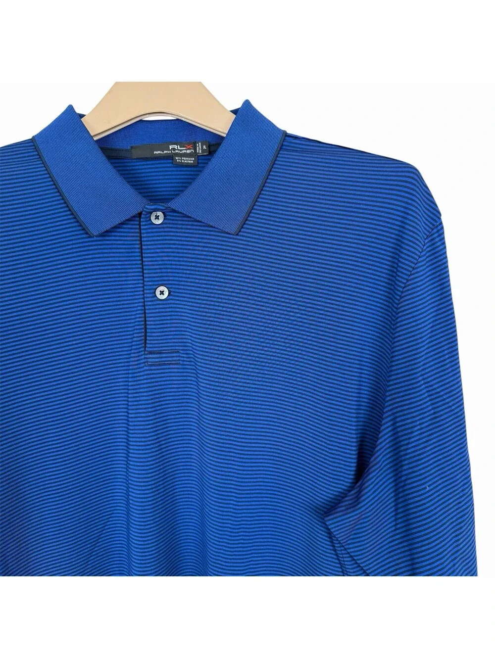 RLX Ralph Lauren Golf Polo Shirt Mens XL Blue Black Striped Performance Short